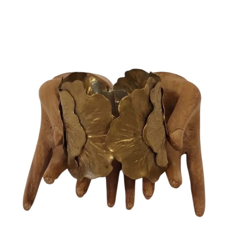 Brass Leaves Crush Hinged Bracelet